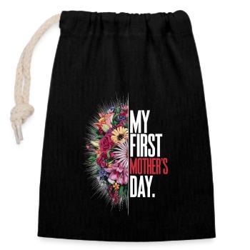 Mon premier bouquet pour la fête des mères Mon premier - Sac cadeau en coton avec cordon (14 x 20 cm) - noir - Devant