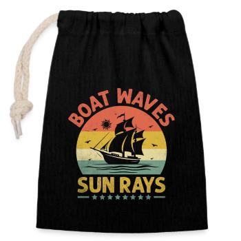 Boat Waves Sun Rays Paddle Boat - Closable cotton gift bag (14x20cm) - black - Front