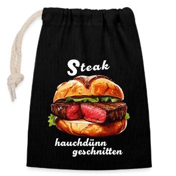 STEAK wafer-thin sliced - Closable cotton gift bag (14x20cm) - black - Front
