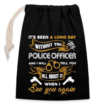 Funny Police Officer Tee - Closable cotton gift bag (14x20cm) - black - Front