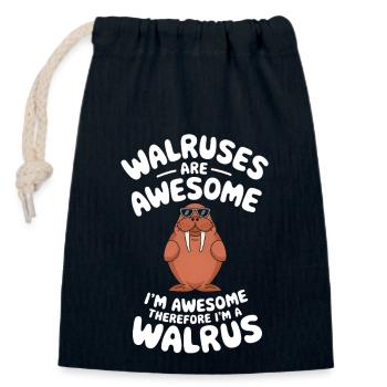 Walross - Verschließbarer Geschenkbeutel aus Baumwolle (14x20cm) - Navy - Vorne