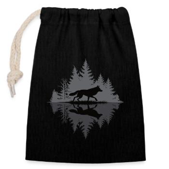 Wolf in the dark forest - Closable cotton gift bag (14x20cm) - black - Front