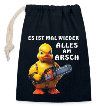 ENTE KETTENSÄGE ALLES AM ARSCH - Verschließbarer Geschenkbeutel aus Baumwolle (14x20cm) - Navy - Vorne