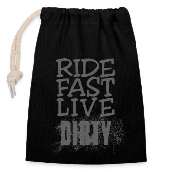 RIDE FAST LIVE DIRTY – MOUNTAINBIKE - MOTOCROSS - Verschließbarer Geschenkbeutel aus Baumwolle (14x20cm) - Schwarz - Vorne