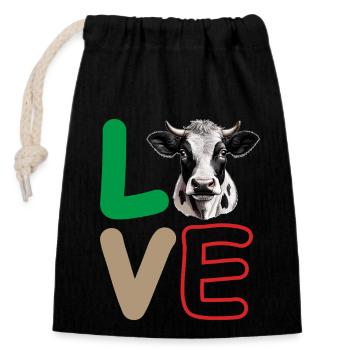 LOVE COW HEAD - Closable cotton gift bag (14x20cm) - black - Front
