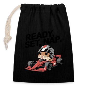 Ready Set Nap Hamster Race - Closable cotton gift bag (14x20cm) - black - Front