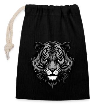 Portrait de tigre - Sac cadeau en coton avec cordon (14 x 20 cm) - noir - Devant