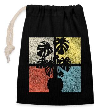 Amateur de plantes Jardinage Monstera - Sac cadeau en coton avec cordon (14 x 20 cm) - noir - Devant