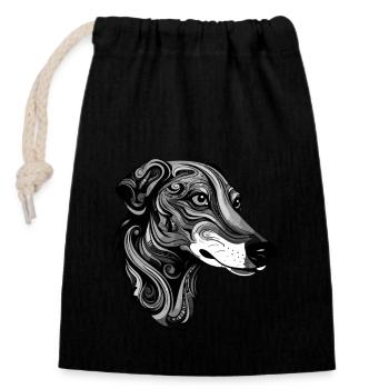 Greyhound Hund Portrait - Verschließbarer Geschenkbeutel aus Baumwolle (14x20cm) - Schwarz - Vorne