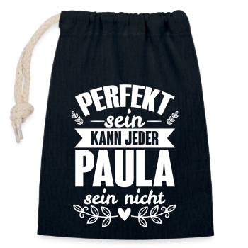 Paula - Perfekt Sein Kann Jeder Paula Sein Nicht - Verschließbarer Geschenkbeutel aus Baumwolle (14x20cm) - Navy - Vorne