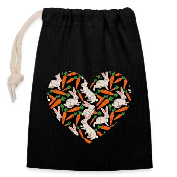 Heart with bunny and carrot pattern for Easter - Closable cotton gift bag (14x20cm) - black - Front