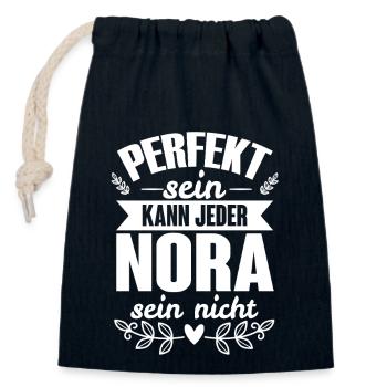 Nora - Perfekt Sein Kann Jeder Nora Sein Nicht - Verschließbarer Geschenkbeutel aus Baumwolle (14x20cm) - Navy - Vorne