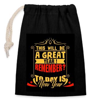 Newyear 10 - Closable cotton gift bag (14x20cm) - black - Front
