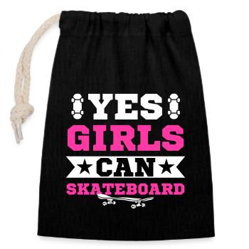 Skateboard fille patineuse disant - Sac cadeau en coton avec cordon (14 x 20 cm) - noir - Devant