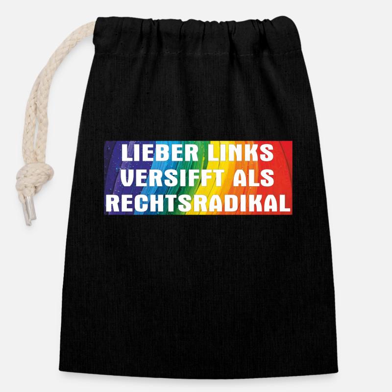 LIEBER LINKS VERSIFFT ALS RECHTSRADIKAL - Verschließbarer Geschenkbeutel aus Baumwolle (14x20cm) - Schwarz