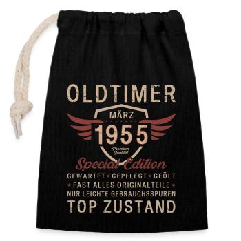 70. Geburtstag Oldtimer März Jahrgang 1955 - Verschließbarer Geschenkbeutel aus Baumwolle (14x20cm) - Schwarz - Vorne