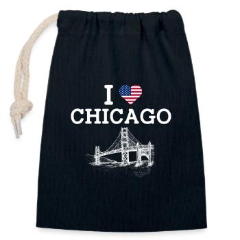 J’aime Chicago Heart Flag Golden Gate Bridge Lover - Sac cadeau en coton avec cordon (14 x 20 cm) - bleu marine - Devant