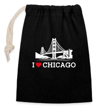 J’aime Chicago Heart Flag Golden Gate Bridge Jeu de mots - Sac cadeau en coton avec cordon (14 x 20 cm) - noir - Devant
