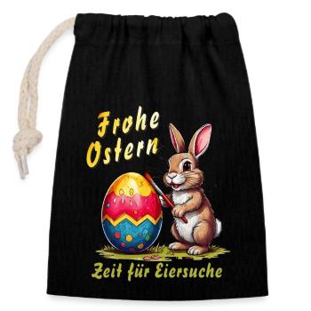 OSTERHASE Frohe Ostern Eiersuche - Verschließbarer Geschenkbeutel aus Baumwolle (14x20cm) - Schwarz - Vorne