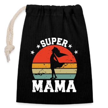 super mama - Verschließbarer Geschenkbeutel aus Baumwolle (14x20cm) - Schwarz - Vorne