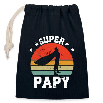 Super Papy - Closable cotton gift bag (14x20cm) - navy - Front