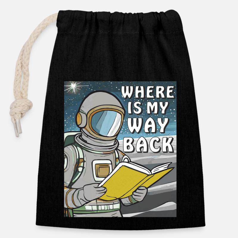 ASTRONAUT BOOK WHERE IS MY WAY BACK - Closable cotton gift bag (14x20cm) - black