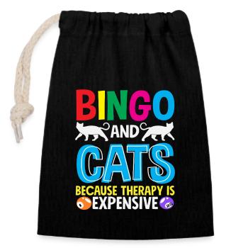 Les joueurs de bingo et les chats parce que la thérapie coûte cher - Sac cadeau en coton avec cordon (14 x 20 cm) - noir - Devant
