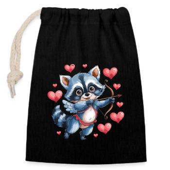 Cupid raccoon with arrow and heart - Closable cotton gift bag (14x20cm) - black - Front
