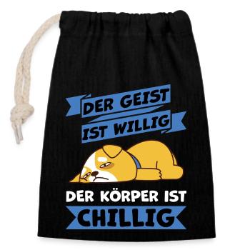 körper chillig haha ich piss mich - Verschließbarer Geschenkbeutel aus Baumwolle (14x20cm) - Schwarz - Vorne