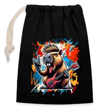Capybara Rock and Roll Guitarist Electric Guitar - Closable cotton gift bag (14x20cm) - black - Front