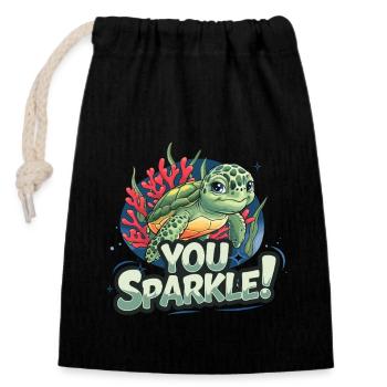 You sparkle! Turtle with corals and - Closable cotton gift bag (14x20cm) - black - Front