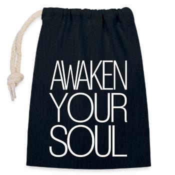 Citation inspirée de Awaken Your Soul - Sac cadeau en coton avec cordon (14 x 20 cm) - bleu marine - Devant