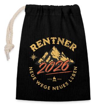 Rentner 2026 - Verschließbarer Geschenkbeutel aus Baumwolle (14x20cm) - Schwarz - Vorne