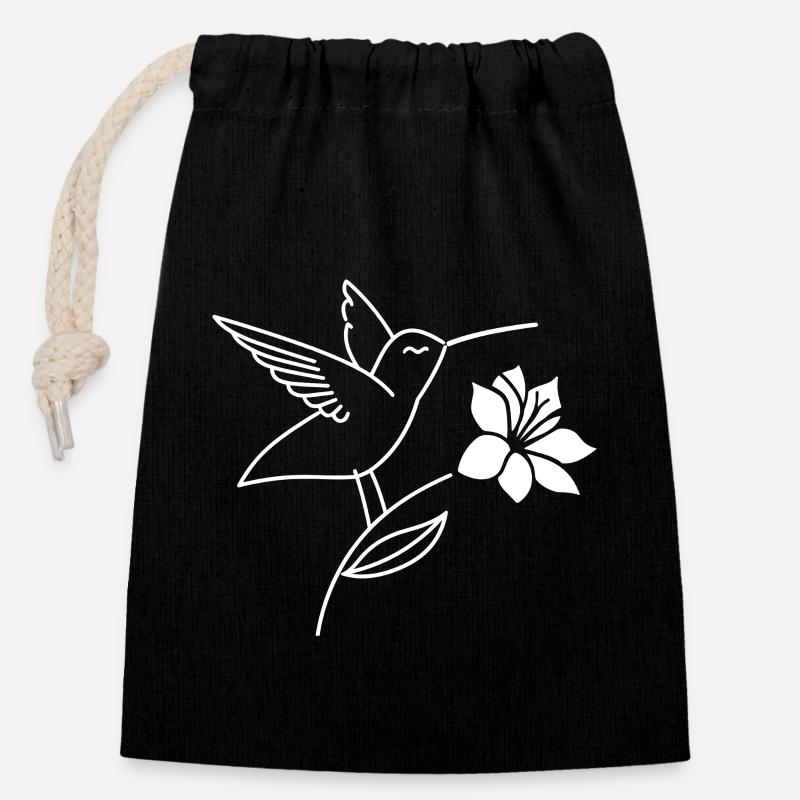 hummingbird - Closable cotton gift bag (14x20cm) - black