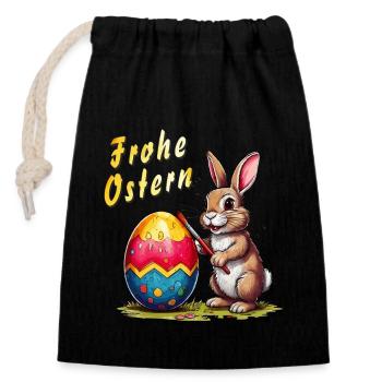 EASTER BUNNY Happy Easter Egg - Closable cotton gift bag (14x20cm) - black - Front