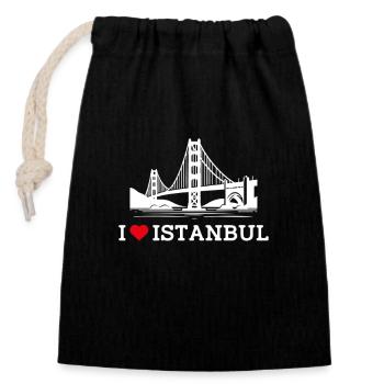 J’aime Istanbul Golden Gate Bridge Coeur Drapeau Jeu de mots - Sac cadeau en coton avec cordon (14 x 20 cm) - noir - Devant
