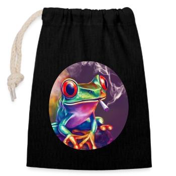 Stoned Frosch: Cannabis, Kiffen, Quak & Trippy - Verschließbarer Geschenkbeutel aus Baumwolle (14x20cm) - Schwarz - Vorne