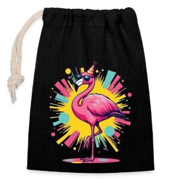 Party Flamingo – Colorful Summer Motif - Closable cotton gift bag (14x20cm) - black - Front