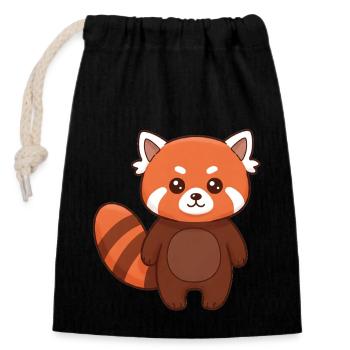 Animal Cartoon Red Panda - Closable cotton gift bag (14x20cm) - black - Front