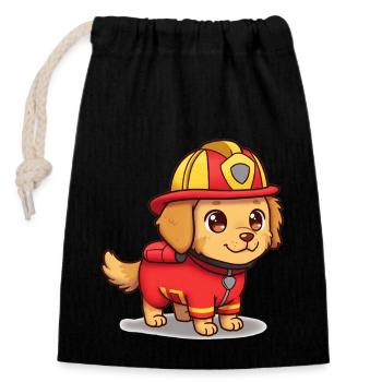 Animal Cartoon Fire Dog - Closable cotton gift bag (14x20cm) - black - Front