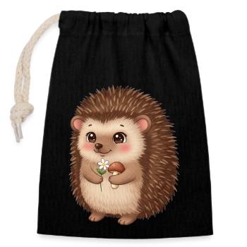 Animal Cartoon Hedgehog - Closable cotton gift bag (14x20cm) - black - Front
