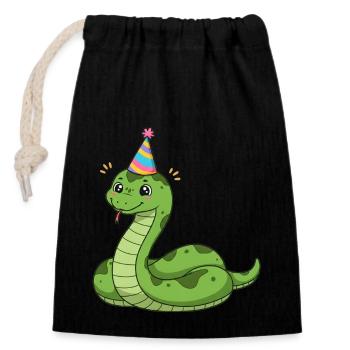 Animal Cartoon Party Snake - Closable cotton gift bag (14x20cm) - black - Front