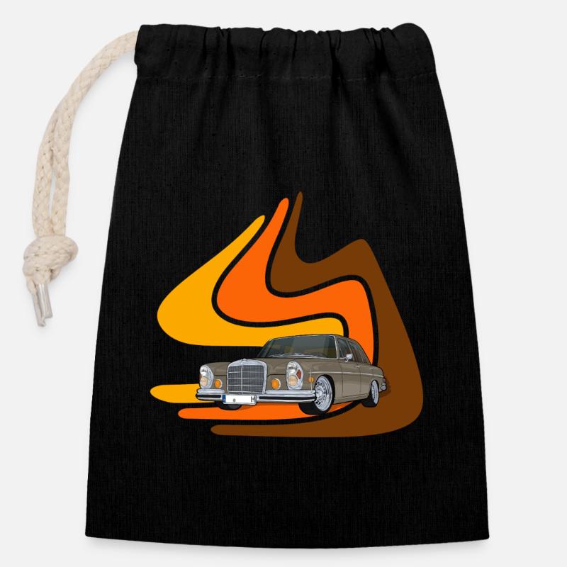 Voiture rétro - Sac cadeau en coton avec cordon (14 x 20 cm) - noir