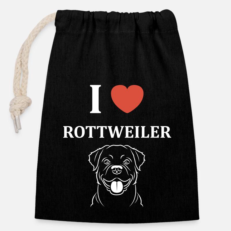 rottweiler - Sac cadeau en coton avec cordon (14 x 20 cm) - noir