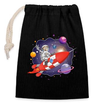 L’astronaute de la fusée rouge dans l’espace - Sac cadeau en coton avec cordon (14 x 20 cm) - noir - Devant