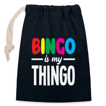 Le bingo est mon truc - Votre jeu - Sac cadeau en coton avec cordon (14 x 20 cm) - bleu marine - Devant