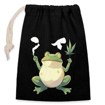 Frosch mit Joint und Cannabisblatt - Weed Frosch - Verschließbarer Geschenkbeutel aus Baumwolle (14x20cm) - Schwarz - Vorne