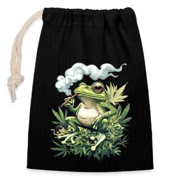 Grenouille avec joint - Grenouille de mauvaises herbes fumante - Sac cadeau en coton avec cordon (14 x 20 cm) - noir - Devant