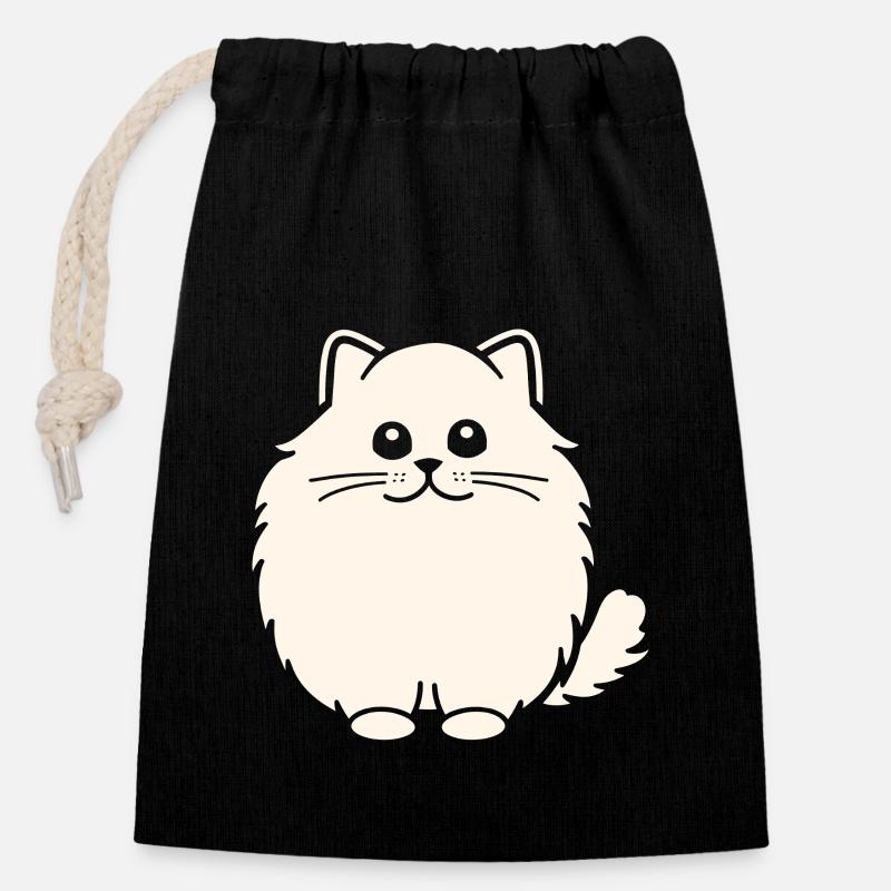 Chat persan - Sac cadeau en coton avec cordon (14 x 20 cm) - noir