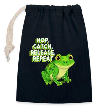 Hop Catch Release Repeat Frog Humor - Closable cotton gift bag (14x20cm) - navy - Front